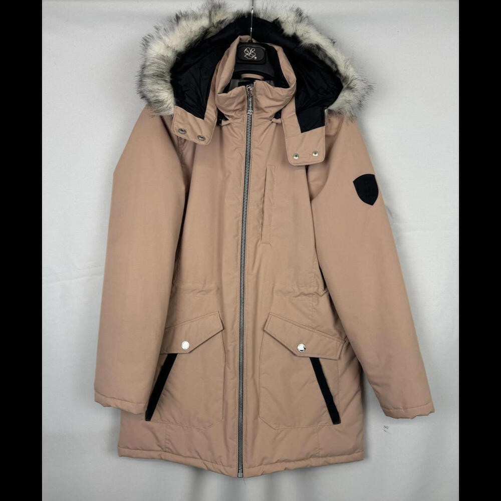 London Fog Faux Fur Hood Trim Parka Coat Salmon Pink Size S